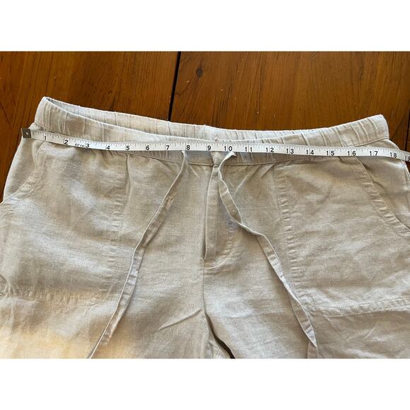 Liz Claiborne Womens Large Pants Linen/Cotton Tan Pockets Tie Close Some Pilling - Picture 9 of 12